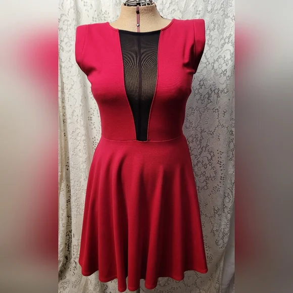 bebe | Dresses | Bebe Fit Flare Mesh Front And Back Size Small Dress |  Poshmark